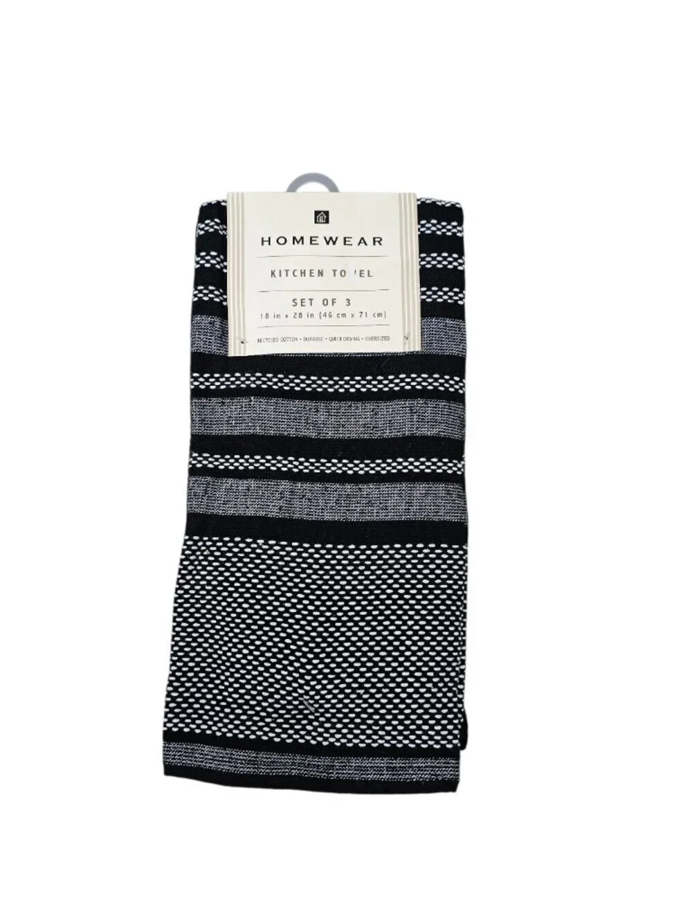 Homewear Cotton Kitchen Towels New Oversized 3 pc Textured Black White 18